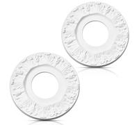 PercyEffie 2 Pcs Vintage Carved Flower Ceiling Medallion Molded White PU Medallions for Light Fixtures and Ceiling Fans Decorative Victorian Floral Design