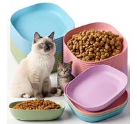 PercyEffie 32 Pcs Cat Food Kitten Bowls 5.5 Inch Shallow Cat Tray Wide Small Pet Wet Food Bowl for Kittens Short Legs Kittens Ferrets Wild Small Animals (Blue, Green, Pink, Beige)