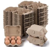 PercyEffie 50 Pack Half Dozen Egg Cartons Bulk,Blank Natural Pulp Egg Carton 6 Count for Chicken Eggs, Reusable Storage Holder Cardboard Paper Holder Container Organizer Pulp Eggs Crate for Fridge