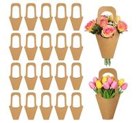 PercyEffie 50Pcs bouquet wrapping paper Paper flower bags with Handles Bulk Brown flower bags for bouquets stand accessories flowers bar supplies bouquets holder for Wedding Flowers Shop Home Decora