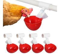 PercyEffie Large Automatic Chicken Water Cups, 5 Pack Chicken Waterer with 1/2" PVC Tee Fittings Poultry Water Feeder Kit DIY Poultry Water Feeder for Chicks, Duck, Turkey, Quail (Red)