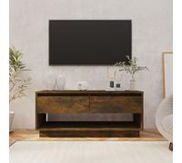 perdy wooden tv stand with 2 drawers in smoked oak