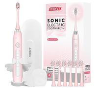 PERECT Electric Toothbrush for Adults, Rechargeable Sonic Electric Toothbrush with 6 Replacement Brush Heads, 1 Charge for 30 Days, 5 Modes 3 Intensities, Smart Timer, Pink