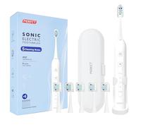 PERECT Electric Toothbrush for Adults, Rechargeable Sonic Electric Toothbrush with 6 Replacement Brush Heads&Dental Soft Picks, 1 Charge for 30 Days, 5 Modes 3 Intensities, Smart Timer, White
