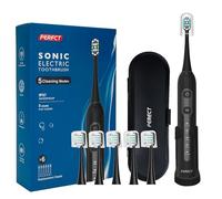 PERECT Electric Toothbrush for Adults: Rechargeable Sonic Electric Toothbrush with 6 Replacement Brush Heads, 1 Charge for 30 Days, 5 Modes 3 Intensities, Smart Timer (Black New)