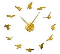 Peregrine Falcon Portrait Frameless Wall Clock Falconry Flying Bird DIY Wall Art Mirror Stickers Home Decor Birdwatchers Gift(Gold,37inch)