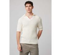 Peregrine Pure Cotton Cable Knitted Polo Shirt White