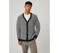 Peregrine Pure Merino Wool Checked V-Neck Cardigan Navy Mix