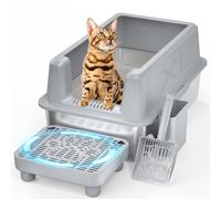 Perehome Extra Large Grey Stainless Steel Cat Litter Box, High Sided with Lid, Easy Clean, Odourless, Anti-Leak, Includes Scoop, Easy Installation