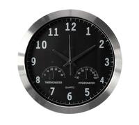 Perel Radio Controlled Wall Clock Round Analogue 35.5 cm with Thermometer and Hygrometer Aluminium Silver