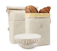 Perenllareta Reusable Beeswax Bread Bags 2-Pack for Sourdough with Bowl Cover Set 16.5x12.5", Hook&Loop Large Homemade Round Loaf Storage Bag Freezer Safe to Keep Fresh