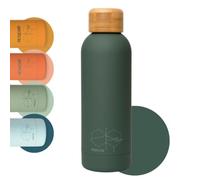 Perevor Forest Green Water Bottle 500ml - Insulated Stainless Steel | 500ml insulated water bottle, leakproof | bamboo lid, BPA-free inner | slim stainless steel flask for travel & hot drinks
