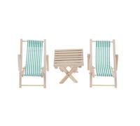 Perfeclan 1:12 Miniature Dollhouse Foldable Wooden Beach Table & Stripe Chaise Longue (3PCS) - Dolls House Outdoor Furniture for 12inch BJD Dolls, Green, as described