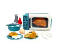 Perfeclan 17Pcs Kids Pretend Play Microwave Toys Play Food Sets Home Decoration Funny Educational Ornament Cookwares Toy for Toddlers, Blue
