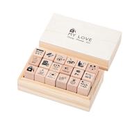 Perfeclan 18Pcs Mini Stamps Wooden Rubber Stamps with Storage Box Handmade Diary Stamp Set Wood Stamps for Happy Planner Scrapbooking