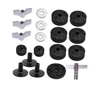 perfeclan 19x Cymbal Accessory Pad Quick Release Non Slip Wing Nuts Washers Drum Key for Show Stage Practice Repair Concert, black