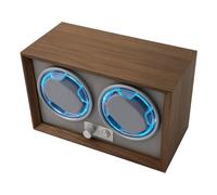 perfeclan 2 Pieces Automatic Holder Storage, Walnut Grain Exterior, Gray Interior, 5 Modes, Ice Blue Ambient Light, Dual Watch Slots