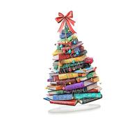 Perfeclan 2D Christmas Tree Sign 2D Acrylic Ornament Modern Xmas Decor Christmas Tabletop Plaque for Office Living Room Desk Bookshelf, Bowknot