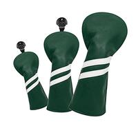 Perfeclan 3Pcs Golf Cover Club Headcover with Interchangeable No. Tag Waterproof PU Long Neck Golf Protective Sleeve Guard Golfer Gift, Green