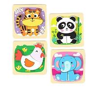 Perfeclan 4x Wooden Animal Puzzles with animals Patterns Development Toy Wooden Handicraft Animal Shape Puzzles for Birthday Gifts party Toys, Style A