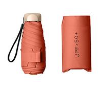 Perfeclan 5-Fold Compact Umbrella, UV Protection and Waterproof Travel Umbrella for Women, Lightweight Mini Folding Sunshade, Black Coated Sun and Rain Parasol for Purse, Daily Commute, Orange