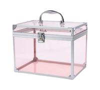perfeclan Acrylic Makeup Case Cosmetic Organizer Crown Box Clear Makeup Tools Storage Cosmetic Display Case for Vanity Jewelry Dresser, Clear Pink
