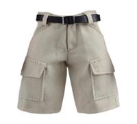 Perfeclan Action Figure Short Pants Male Doll Clothes Doll Costume Outfit Muscular Male Cargo Shorts for 1/9 1/12 Action Figures Body, Khaki Square Buckle