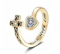 Perfeclan Adjustable Cross Band Heart Zircon Electroplated Christian Jewelry Symbolic Accessory Polished Loop Suitable for Women Teen Wear Gift Giving, Gold, Gold Color, Adjustable Opening