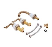 perfeclan Antique Basin Faucet Two Handle Washbasin Tap Mixer Spout Deck Mount Copper Ceramic Housing with Porcelain Trim Smooth Temperature Control Parts, Antique Bronze