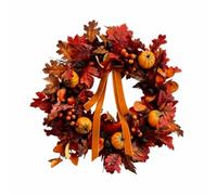 perfeclan Autumn Decorative Wreath Fall Wreath Maple Leaf Wreath Pumpkin Wreath Harvest Wreath With Artificial Foliage Fruit Details And Ribbon Loop suitable, Autumn Wreath, 45 CM / 18 Inch