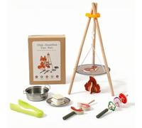 Perfeclan Barbecue Pretend Play Toy with Accessory Screen Wooden Campfire Play Set Child Campfire Grill for Young Children