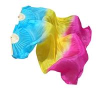 Perfeclan Belly Dance Silk Fans, Handmade, 1 Pair for Women Dancers Performance Props, blue yellow rose red