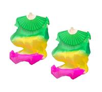 Perfeclan Belly Dance Silk Fans, Handmade, 1 Pair for Women Dancers Performance Props, green yellow