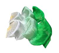 Perfeclan Belly Dance Silk Fans, Handmade, 1 Pair for Women Dancers Performance Props, white to green