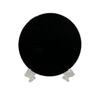 Perfeclan Black Obsidian Stone Disc Round Plate Feng Shui Mirror with Stand Home Desk Decor Crafts, Black Obsidian Scrying Mirror, 6cm