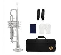 perfeclan Brass Wind Bb Trumpet Student Instrument Beginner Cornet Bugle With Case And Double Support Bracing Suitable for classroom rehearsal entry level performance, Silver