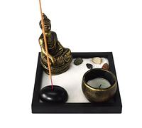 perfeclan Burner Sand Sandbox with Buddha Statue, Sand, Tealight Holder and Wood Tray, Home Desktop Garden