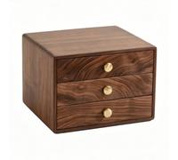 Perfeclan Cabinet Desktop Organizer Storage Box Chest With Three Drawers Solid Walnut Wood Compact Space Saving Design Suitable for small apartment condo, Large 27x23x20cm, Round Handle