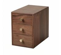 Perfeclan Cabinet Desktop Organizer Storage Box Chest With Three Drawers Solid Walnut Wood Compact Space Saving Design Suitable for small apartment condo, Small 13x23x20cm, Tapered Handle