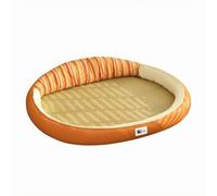 Perfeclan Cat Cooling Bed Oval Cat Bed Cat Lounger with Rattan Weave Lying Area and Cushioned Border for Gentle suitable for home floors living rooms pet rooms, Orange, S