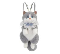 Perfeclan Cat Doll Backpack Stuffed Animal Bag Feline Toy Rucksack Companion Cozy Texture PP Cotton Core Adjustable Padded Straps, style to 6, Array, Grey With Scarf