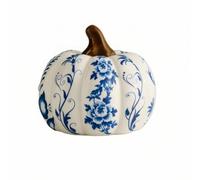 Perfeclan Ceramic Pumpkin Display Decorative Gourd Ornament Tabletop Figurine With Blue And White Floral Pattern Clay Construction, Medium, Blue And White Porcelain Pumpkin, European Style