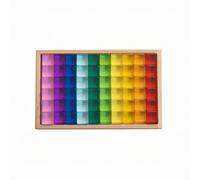Perfeclan Children Building Blocks Translucent Building Blocks Wooden Tray Educational Toy Acrylic Pieces Light Play Pattern, Jelly-style Square Blocks, 60 Pieces