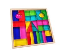 Perfeclan Children Geometric Block Acrylic Building Set Wooden Tray Sensory Blocks Construction Toys Learning Kit Blocks Compact Storage Suitable for Shelf Homeschool Quiet Time
