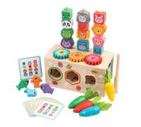 Perfeclan Children Geometric Learning Wooden Shape Sorting Activity Toy Gear Wheels Matching Blocks Stacking Pegs Interactive Mechanics rounded corners with, Animal Intelligence Box