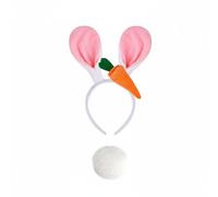 perfeclan Children Hair Clip Cartoon Bunny Ears Headband With Carrot Soft Cloth And Adjustable Wire For Wear suitable for Easter Halloween birthday parties, White Pink, Ears With Tail