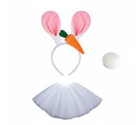 perfeclan Children Hair Clip Cartoon Bunny Ears Headband With Carrot Soft Cloth And Adjustable Wire For Wear suitable for Easter Halloween birthday parties, White Pink, Ears With Skirt