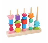 Perfeclan Children Learning Beads Wooden Shape Sorting Stacker Sorting Blocks Pattern Cards Geometric Pieces Smooth Finish Supports Color Recognition and Fine