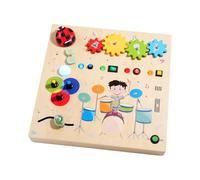 perfeclan Children Learning Board Wooden Busy Board Educational Activity Toy With Controls Lights Gears Drum Theme Coordination Concentration And Motor