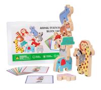 Perfeclan Children Stacking Blocks Wooden Stacking Blocks Educational Building Toy with Illustrated Cards and Travel Storage Box suitable for preschool classroom indoor play
